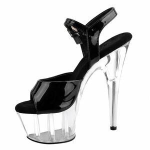 Pleaser Adore 709 Clear platform Heel sandals 8.5 Glossy Black Peep Toe Stiletto